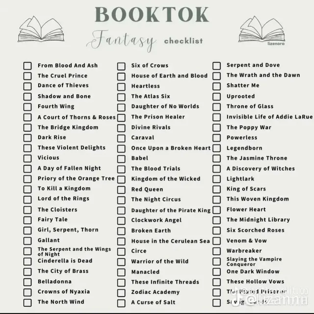 Booktok Fantasy Checklist